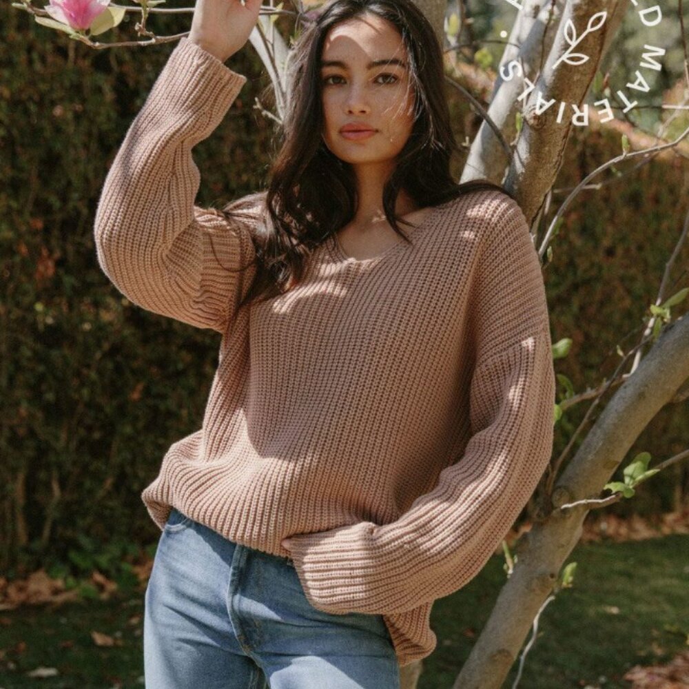 Jenni Kayne Cotton Cabin Sweater in Rose (Medium)